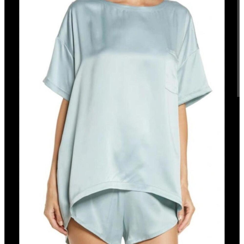 Lunya Washable Silk Tee Short Set in Cumulus Blue